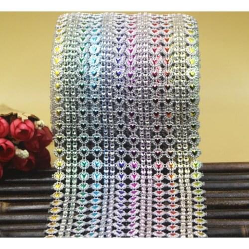 10Yard Colour Heart Rhinestone Bendable Mesh Wrap Roll Trim For Sewing Apperal Bag Shoes Cap Party Holiday Venue Decoration