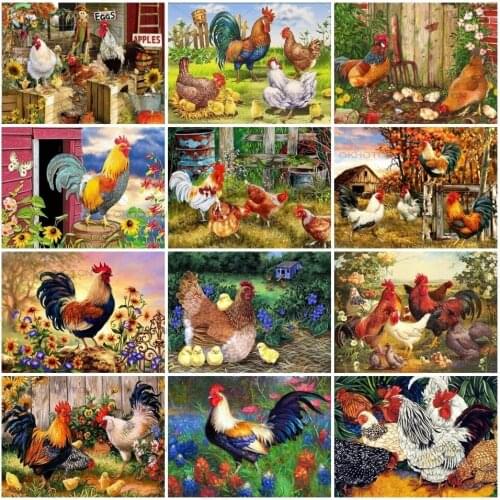 5D Diy Chicken Animals Diamond Painting Full Square Farm Landscape Diamond Embroidery Cross Kit Mosaic Rhinestone Art Decor
