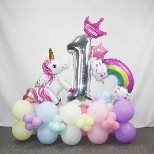 77pcs/Set DIY Unicorn Balloon Bouquet With 40 Inch Number Fiol Balloons 1st Girl Unicorn Birthday Party Decorations Kids Supplie
