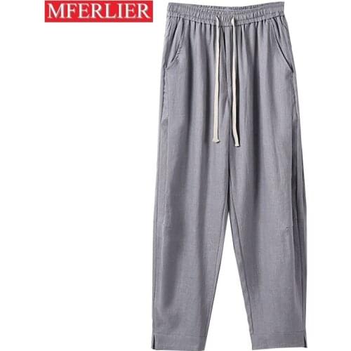 Spring Summer Plus size pants men 5XL 6XL 7XL 8XL Waist 140cm Cotton linen large size trousers men