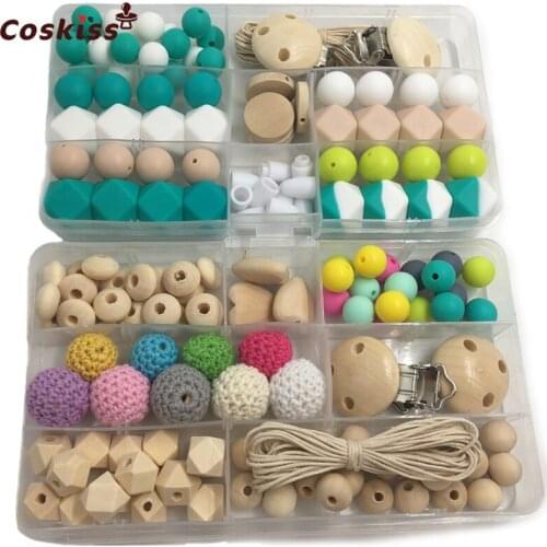 2pcs DIY Baby Teether Accessories Geometry Hexagonal Round Silicone Beads Wooden Beads Pacifier Clips Crochet Beads For Bracelet