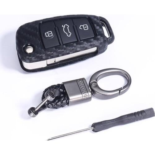 Carbon fiber Silicone Car Key Cover Protector Case Bag For Audi A3 A4 A5 C5 C6 8L 8P B6 B7 B8 C6 RS3 Q3 Q7 TT 8L 8V S3 keychain