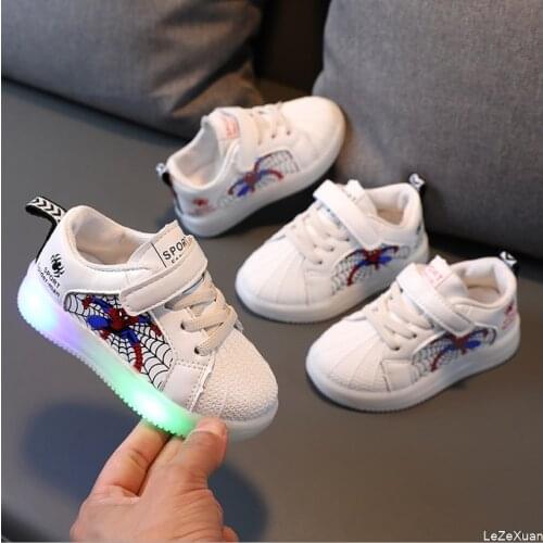 Newest Led luminous Spiderman Kids Shoes for boy girls Light Children Luminous baby Sneakers mesh sport Boy Girl Led Light Shoes
