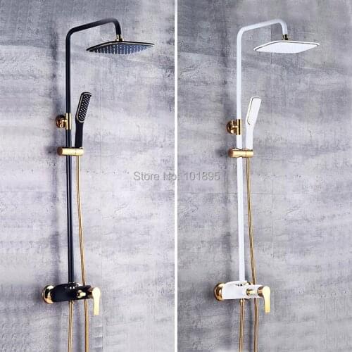 Cold & Hot Water Brass Material Black and White Color Overhead Rain Shower Set