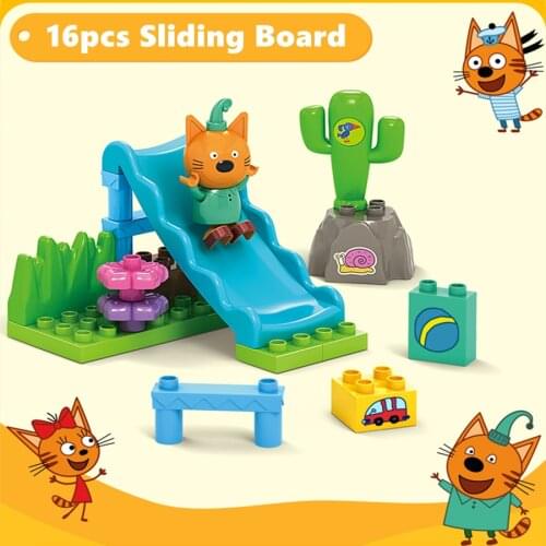 16pcs Three Little Kittens Action Figure Kid E Cats Building Blocks Toys Russian Cartoon Tri Kota Cookie Pudding Candy Три кота