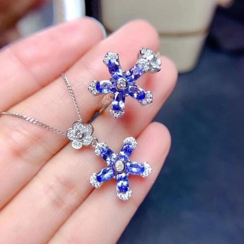 Elegant Birthday Gift New Trendy Tanzanite jewelry set 925 sterling silver 1pc Tanzanite pendant,1pc Tanzanite ring