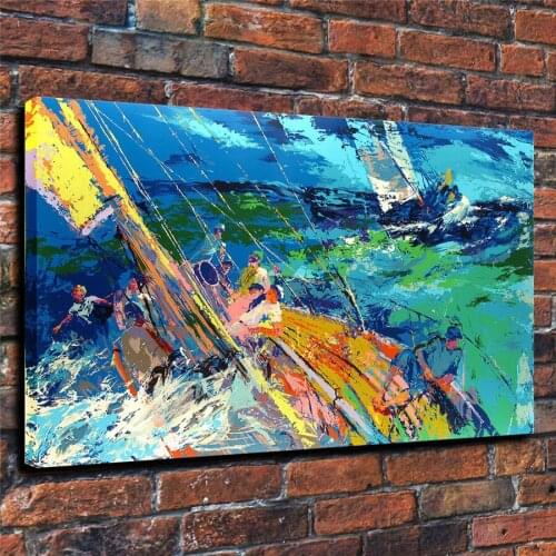 LeRoy Neiman HD Print Modern Abstract Ocean Sailing Oil Painting on Canvas Poster Wall Art Picture for Living Room Home Decor