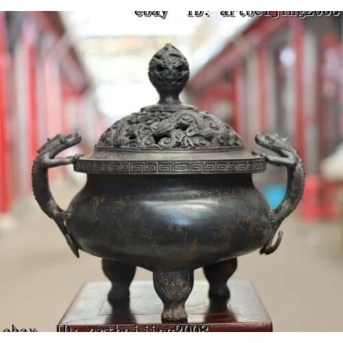 China Bronze Copper Decoration Censer Thurible Dragon Incense Burner Statue