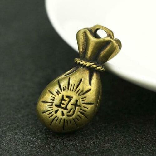 Chinese Brass Money Bag Pendant Small Statue Lucky Birthday Xmas Gift Pocket Toy
