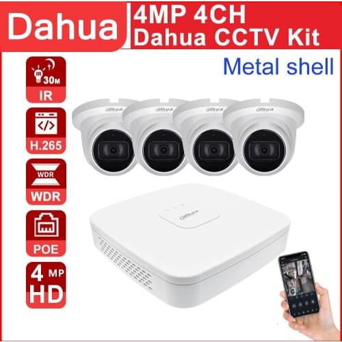 Dahua CCTV Kits 4K POE NVR NVR4104-P-4KS2 4CH 4MP HD IPC-HDW2431TM-AS Microphone P2P APP Remote View CCTV System Starlight