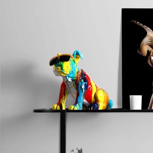 Creative Modern Painted Colorful Bulldog Dog Sculpture Figurine Decoration Wine Cabinet Office Decor Desktop Crafts Ornaments