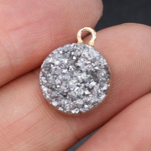 Natural Stone Pendant Round Plated White Agates Pendant Necklace For DIY Jewelry Best Birthday Gift Size 12x16mm