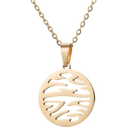 Stainless Steel Wave Pendant Necklace Round Vintage Water Ripple Necklace Choker Geometric Jewelry for Women Party Gift