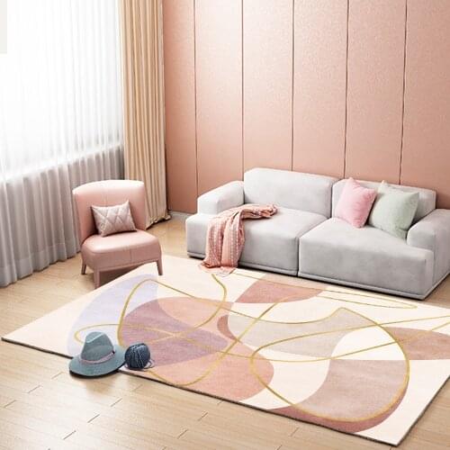 Fashion Light Luxury Pink Gold Line Bedroom Kitchen Living Room Bed Carpet Floor Mat Tapetes De Sala Decoration Chambre Femme