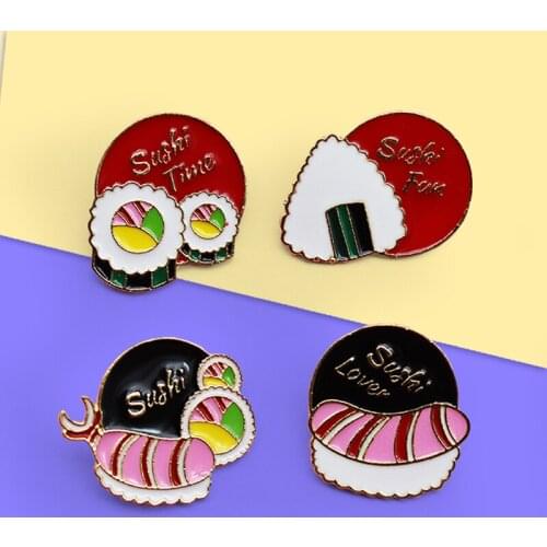 Cartoon Sushi rice and vegetable roll Pins Brooch Sushi time Sushi fun Enamel Pins Brooch Japanese Food jewelry Children Gifts