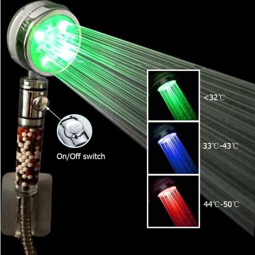 Bathroom Mineral Led Shower Head High Pressure Rain Sensor Negative Ion Handheld Filter Shower Head Nozzle with Stop Button