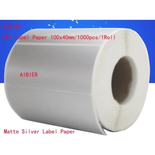 New AIBIER 100x40mm waterproof PET paper adb self-adhesive label matte silver pet label paper 100*40mm/1000pcs/1roll matte label