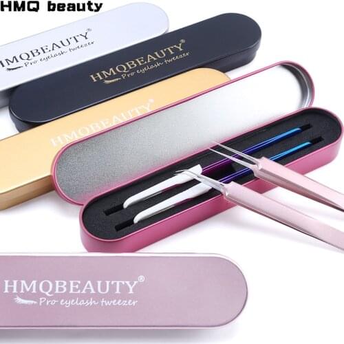 Eyelashes Tweezers With Box For Lashes Extension Nipper Stainless Steel High Precision Eyelash Extension Eyebrow Tweezers