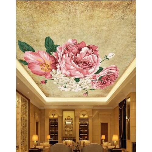 Peony ceiling frescoes 3d wallpaper modern for living room murals ceilings Home Decoration