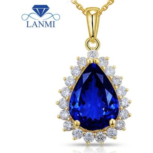 Pear 10x14mm 14Kt Yellow Gold Tanzanite Diamond Pendant , Natural AAA Tanzanite Pendant , Solid Gold Pendant For Women E0080