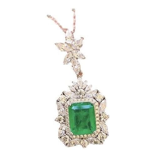 Luxury Silver 925 9*11MM Emerald Fance 45cm Pendant Necklaces For Women Anniversary Engagement Fine Jewelry Gifts