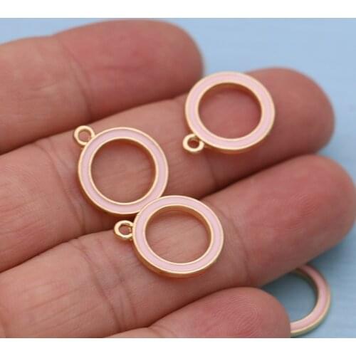 6PCS Gold Color Crystal Enamel Pink Circle Charms Pendants for Jewelry Making Bracelet Necklace DIY Earrings Handmade Craft