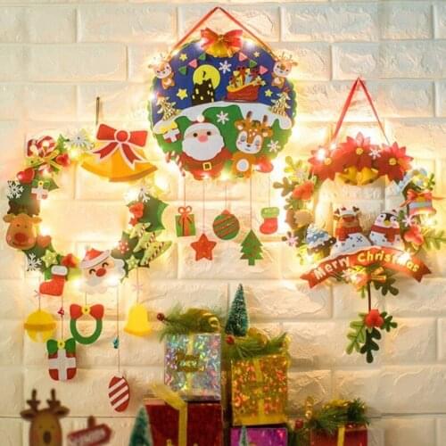 Non-woven Fabric Christmas Decor Wall Hanging Felt DIY Craft Santa Claus Elk Ornaments Pendant Decor With Lamp