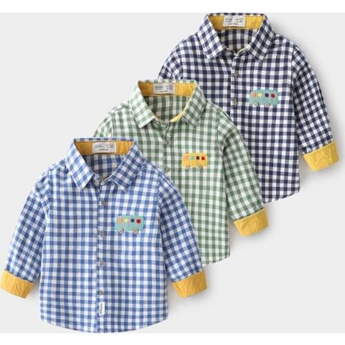 New Long Sleeve Plaid Shirts For Baby Boy Uniforms Children Cotton Tops Turn Down Collar School Shirts For Boys Kids Clothes