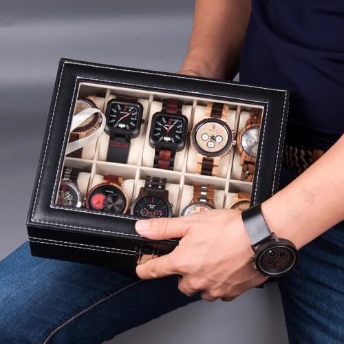 BOBO BIRD Watch Box Case 6 /10 Grids Watches Display Boxes Leatherette Organizer Jewelry Display Holder Cases caja reloj