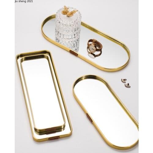 European-style Glass Mirror Storage Tray Rectangular Fruit Food Tea Cup Home Storage Box Jewelry Necklace Display Tray Home Deco