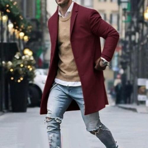 Fashion Men Winter Solid Color Trench Coat Outwear Overcoat Long Sleeve Jacket мужская куртка