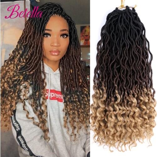 Betella Curly Faux Locs Synthetic Crochet Braids Hair Extension Bohemian Goddess Soft Natural Ombre Brown Braids With Curly Ends