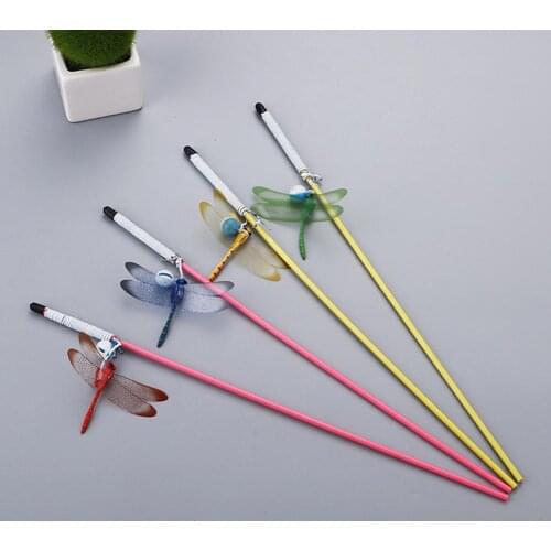 Funny Short Wand Lifelike Dragonfly Pet Bell Tease Play Interactive Toy