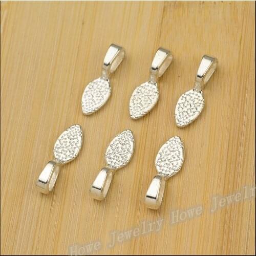 75pcs free shipping pendant clips and fasteners pendant shiny silver Tone Glue on Bail leaf markings jewelry findings DIY Jewely