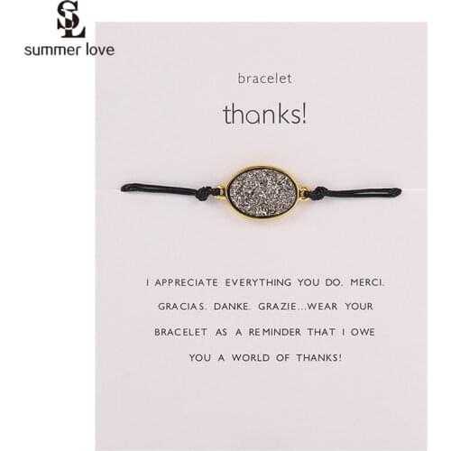 Chic Nature Stone Resin Druzy Charm String Bracelet Femme Thank You Gift Card Adjustable Braided Lucky Bracelets Women Jewelry