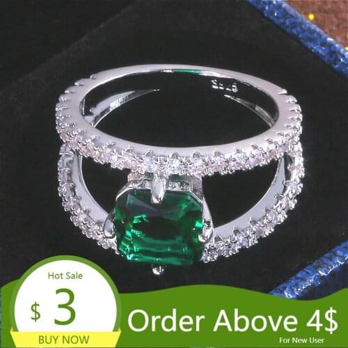 Visisap Cushion 5A Green Cubic Zirconia Rings for Women Full Stone Inliad Anniversary Gifts Ring for Lover Luxury Jewelry B2964