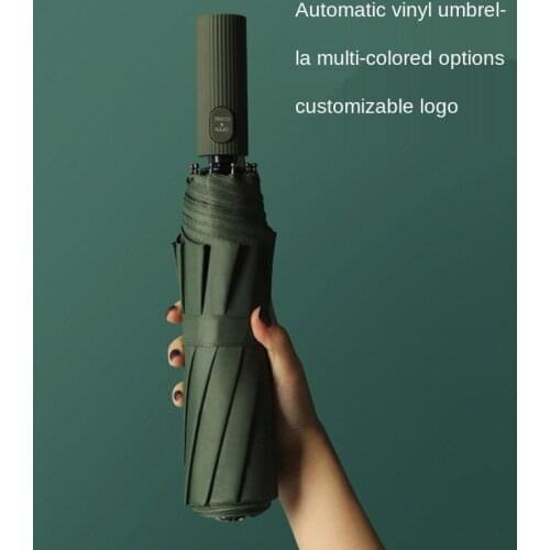 2020 new 10 bone automatic three fold umbrella black glue rain two-use business umbrella can be customized printable logo
