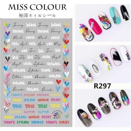 1pcs 3D Nail Sticker Flower Rainbow Black Letter Water Slider Winter Transfer Decals Nail Art Transfer Decorations Decals