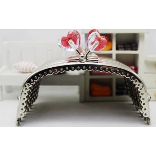 10pcs/lot 12.5CM colorful Heart Crystal Head Bronze Metal Lace Pattern Purse Frame Kiss Clasp Completed Holes FK101FreeShipping