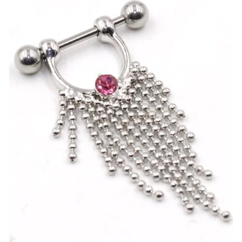 2pcs 1.6*16*5/5mm Punk Rock Sexy Love Crystal Nipple Shield Rings Body Piercing Jewelry Long Tassels Nipple Bar ring Women gift