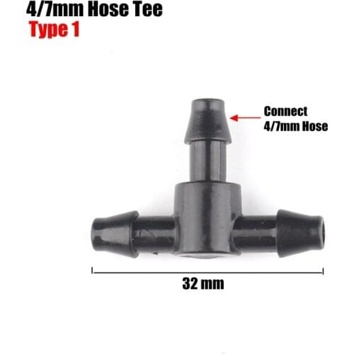 200pcs 4/7mm Hose Barbed Tee Connector Sharp Pointed Joints Garden Drip Irrigation Pipe Fittings Watering System Parts