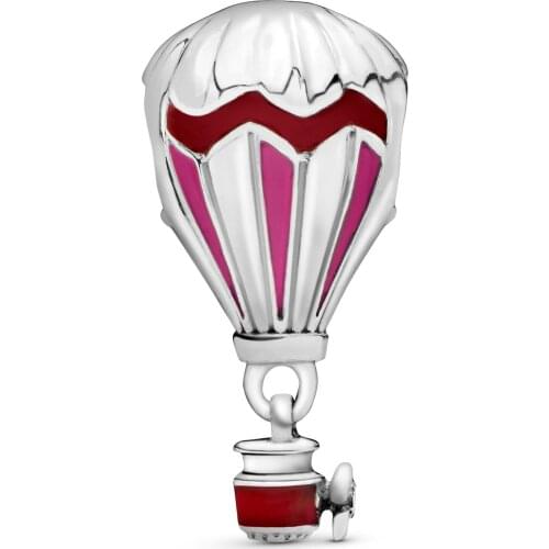 2021 New 925 Sterling Silver Red Hot Air Balloon Travel Charm Beads fit Original Bracelet Bangle Necklace DIY Bead Fine Jewelry