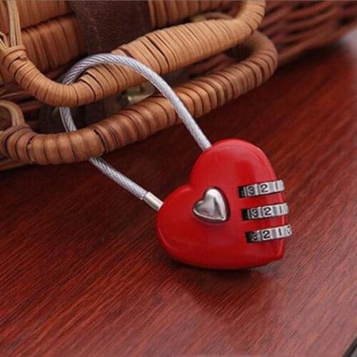 3 Digits Security Small Suitcase Padlock Red Color Mini Padlocks Cute Resetable Combination Padlock Heart Shaped Locking Tools