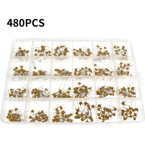 480pcs 24 Values 50V Ceramic Capacitor Assortment Kit Capacitors from 10pF to 10uF with Storage Box for Hobby Electronics