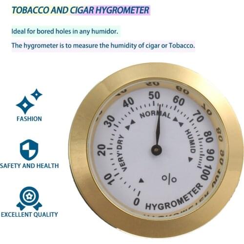 9mm/0.35in Brass Analog Hygrometer Cigar Tobacco Humidity Gauge & Glass Lens For Humidors Smoking Humidity Sensitive Gauge