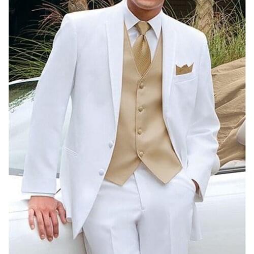 White and Gold Wedding Tuxedo for Groomsmen 2020 Man Fashion Costume 3 Piece Custom Men Suits Jacket Waistcoat with Pants