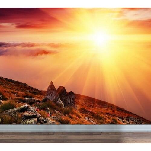 Free Shipping Custom Wallpaper Sunrise Sun Dazzling Background Wall Custom Wallpaper HD 3d Mural Living Room Bedroom Wallpaper