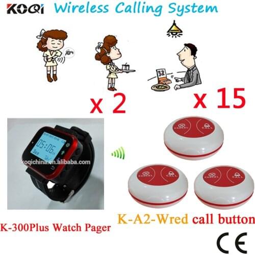 Wireless Table Buzzer Calling System Beautiful 7 Colors Used In Restaurant Pager Electronic Equipment(2 watch+15 button)