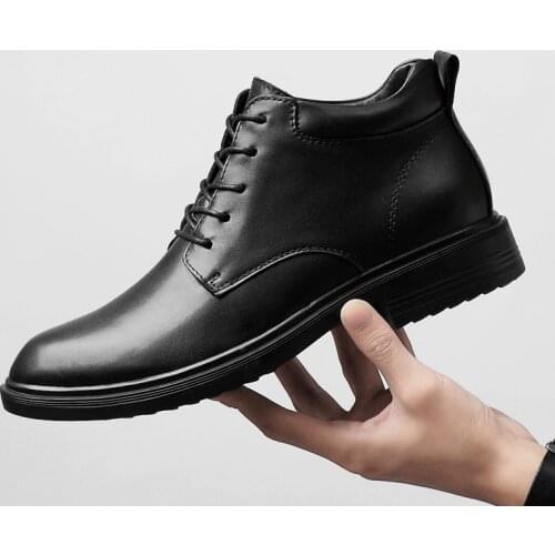 Winter Boots Men Genuine Leather Lace Up Business Man Ankle Boots Warm Plush Snow Boots Luxury Male Footwear Military Booties