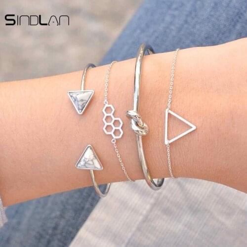 Sindlan Bracelets Bangles Fashion 4pcs / Set Bohemian Resin Hollow Geometric Simple Vintage Opening Bracelets Bangles For Women